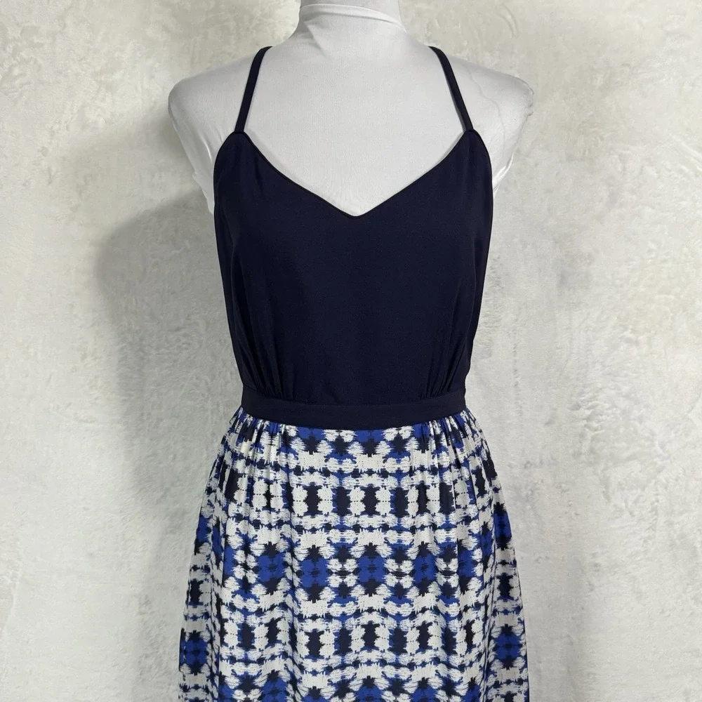 J.CREW Racerback Maxi Dress‎ Size 2 Blue Tie Dye Casual Boho Retro Coastal Slit